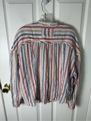 Free People Valley Double Cloth Striped Shirt in Ivory Combo L thumbnail 5