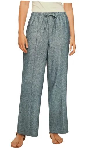 GAP Womens Large Tan White Striped Linen Blend Wide Leg Drawstring Pants thumbnail 1