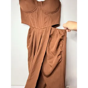 Pretty Little Thing Brown Corset Ruched Maxi Dress Size 8‎ Prom Dance Grad Racy thumbnail 12