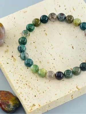 Polished Green Moss Agate Bead Bracelet and Tumbled Stone Set thumbnail 3