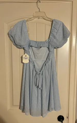 Altar’d State baby blue mini dress with silver shine detail thumbnail 4