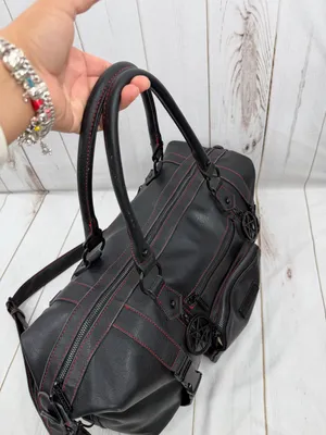 Killstar Black Duffel Bag with Red Stitching and Pentagram Pulls thumbnail 5