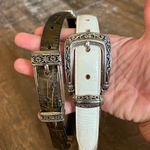 2 Brighton Reversible Leather Belts White Tan Croc Silver Buckle Y2K Small thumbnail 2