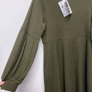 Women's Long Sleeve Medium Olive‎ Green Midi Sweater Dress Ribbed High Waist thumbnail 12