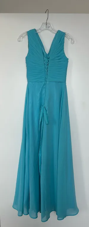 V Neck Beaded Long A Line Chiffon Formal Prom Dress Corset Bridesmaid Gowns thumbnail 2