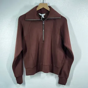 NWT Spanx AirEssentials Half Zip Sweatshirt Espresso Brown Pullover Size Small thumbnail 2