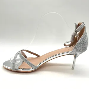 Allegra K Sandals Womens 11 Silver Glitter‎ Strap Stiletto Heels Open Toe NEW thumbnail 3