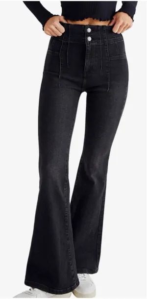 Free People We The Free Black High Rise Flare Jeans Size 27 Stretch thumbnail 1