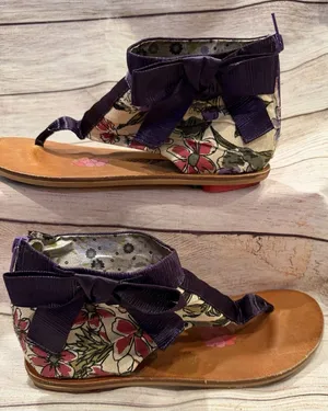 Poetic License Sandals Purple With Bow Floral Print Zip Back Eur 38 Us 7.5 thumbnail 1