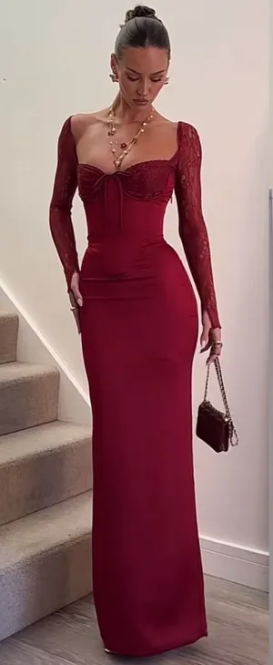 House of CB PERDI Berry Satin Maxi Dress With Corset M PLUS CUP thumbnail 1