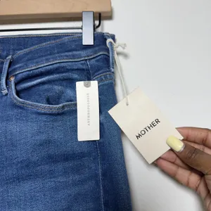 NEW Mother Anthropologie Women Jeans 34 Blue High Rise Flare Raw Take it Easy thumbnail 3