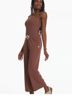 VUORI Pose Mudra Jumpsuit Ribbed Drawstring Athleisure Hazelnut Brown Size Large thumbnail 4