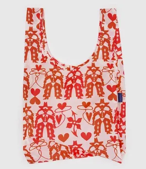 Standard Baggu Reusable Tote Bag in Red & White Cowgirl Print Folds to 5x5 NWT thumbnail 1