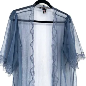 Victoria's Secret Sheer Mesh Lace Kimono Robe Slate Blue Open Front M/L thumbnail 9