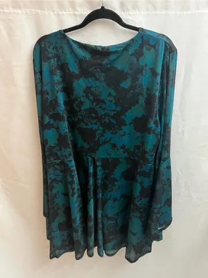 Cider Plus 4XL Teal Black Floral Mesh V-Neck Bell Sleeve Mini Dress NWT thumbnail 5