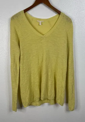 Eileen Fisher Butter‎ Yellow Organic Linen Cotton Blend Sweater Size Large thumbnail 1