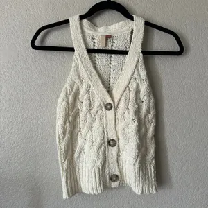 Pilcro Anthropologie Cable Knit Sweater Tank Top White Size XS thumbnail 3