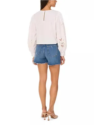 Vince Camuto White Embroidered Scallop Hem‎ Long Sleeve Blouse Size XL thumbnail 4