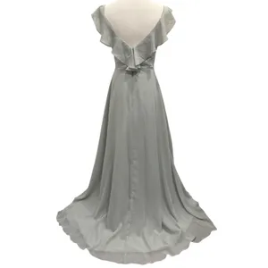 JJ's House‎ Soft Sage Green Chiffon Pleated V-Neck Flutter Sleeve Gown Bridal XS thumbnail 2