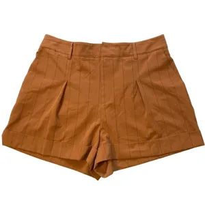 Danielle Bernstein Rust Brown Pinstripe‎ Pleated High Waist Cuffed Shorts 18W thumbnail 2