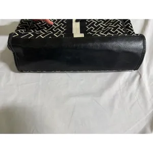 Tommy Hilfiger Monogram Tote Bag Black White Geometric Stripe Gold Buckle Charm thumbnail 4