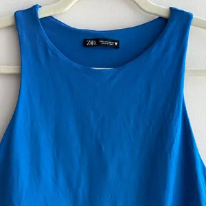 ZARA Bright Blue Highneck Racerback Tank Bodysuit, Size Large thumbnail 2