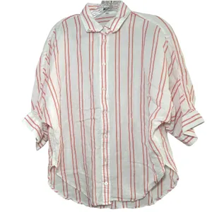 Madewell Oversized Pleated-Sleeve Button-Up Shirt red white women's s summer thumbnail 1