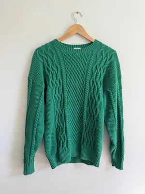 Aritzia Sunday Best Peggy Sweater Cable Knit V-Neck Size xxs xs small green thumbnail 2