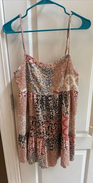 Altar'd State Pink Cream Blue Patchwork Midi Sundress thumbnail 1