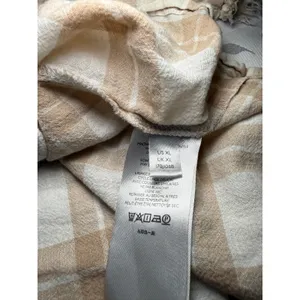 Pilcro and the Letterpress Anthropologie Plaid Peplum Blouse Tan White Fringe Short Sleeve XL Boho thumbnail 7