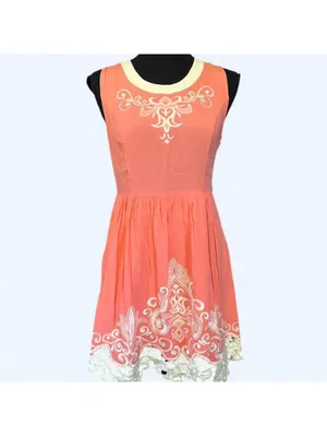 Altar’d State coral embroidered boho coquette lace trim mini dress size XS 🧡 thumbnail 2