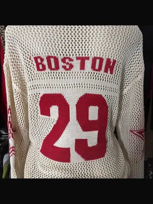 Y2k Graphic Oversized Crochet Jersey Shirt V Neck Long Sleeve Knit Pullover S thumbnail 11