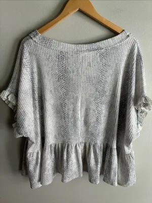 Peach Love California Gray Waffle Knit Peplum Top Large thumbnail 5