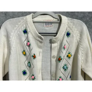 VTG Superbly Cardigan Sweater Large Ivory Embroidered Roses Cottage Core thumbnail 4