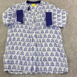 Roberta Roller Rabbit Cotton Tunic Top Blue Block Print Boho Beach Resort M‎ thumbnail 3