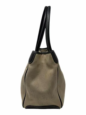 Dooney & Bourke Monogram Canvas Tote Bag Beige Black Leather Shoulder Bag thumbnail 3