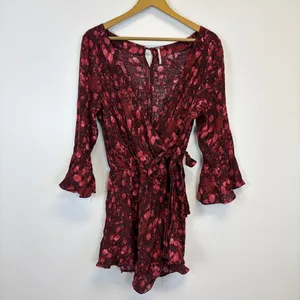 Free People Floral Long Sleeve Wrap Romper thumbnail 2