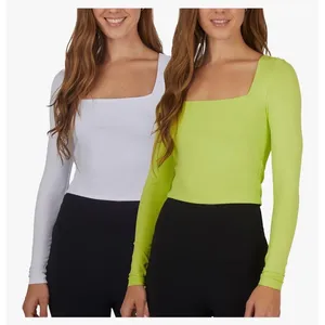 Women's Tops Square Neck Long‎ Sleeve Bundle Size Medium NWT White & Lime Green thumbnail 2
