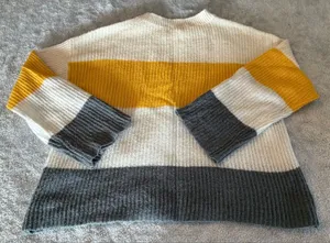 Women’s bp Striped Crewneck Cropped Sweater - Mustard, Cream & Charcoal Size M thumbnail 1