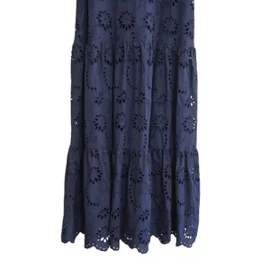 Charlie B XS Navy Blue Cotton Eyelet Tiered‎ Midi Dress Sleeveless 100% Cotton thumbnail 5