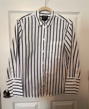 J. Crew White Button-Up Shirt with Black Stripes thumbnail 1