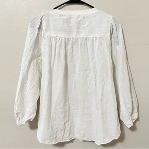 Madewell White Shimmer Stripe Button-Down Peasant Top thumbnail 6