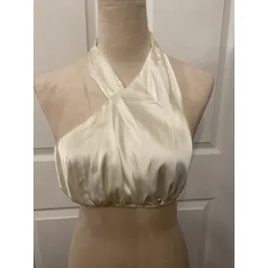 NWT Danielle Bernstein WeWoreWhat Satin Stretch Charmeuse Halter Top Ivory M thumbnail 4