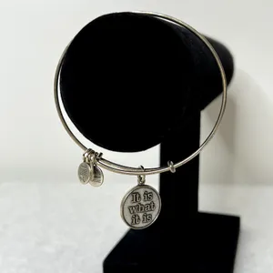 Alex and Ani Silver It Is What It Is Charm Bangle Bracelet thumbnail 4