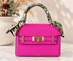 ALDO Hot Pink Satchel Handbag Scarf Handle Gold Hardware Statement Y2K thumbnail 1