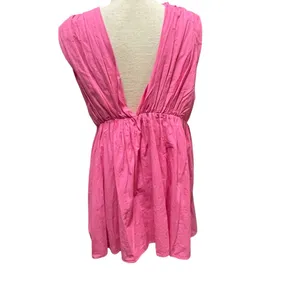 Bucket List Bright Pink V Neck Big Bow Poplin Dress Size Large thumbnail 4