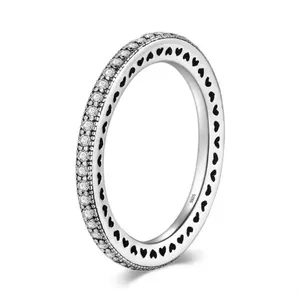 Sterling Silver SIZE 5 925  Hearts Clear CZ Stackable Ring thumbnail 1