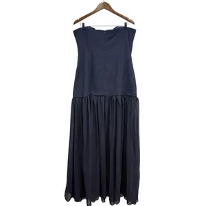 Showpo Strapless Ruched Fit And Flare Jocelyn Maxi Dress in Navy size 14 NWT thumbnail 3