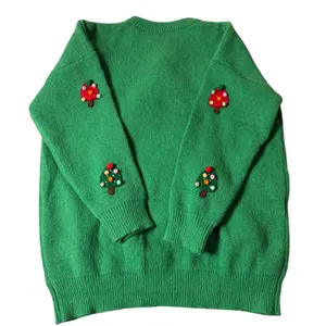 Green Ugly Christmas Sweater Women Large 3D Reindeer Tree Pom Poms Holiday Party thumbnail 2