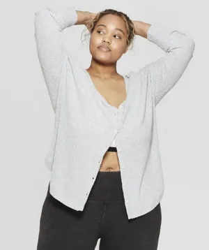 Target Colsie Grey Waffle Knit Button Down Thermal thumbnail 2